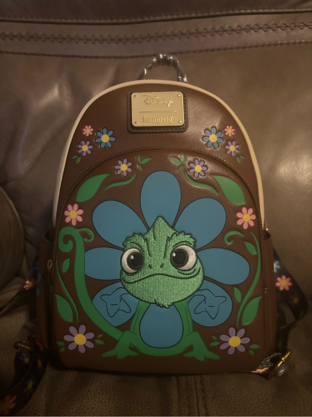 Loungefly Brown Mini Backpack with Blue Floral Pascal